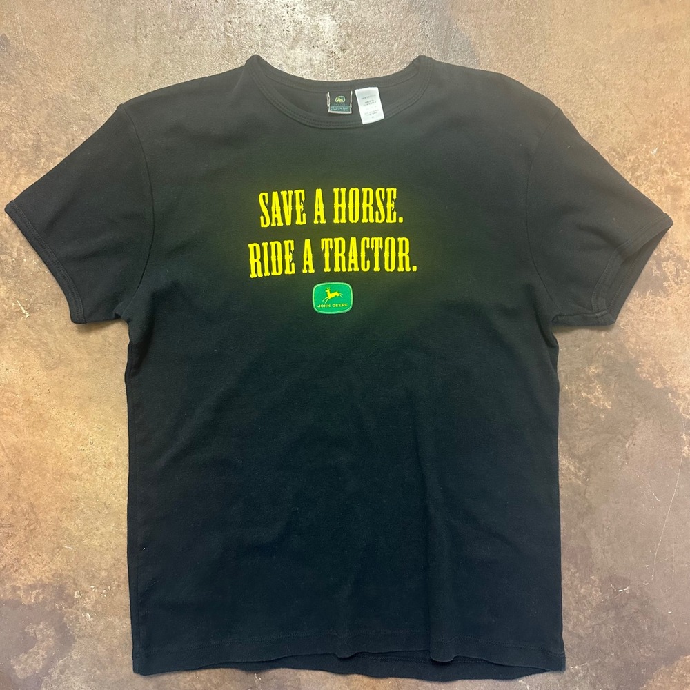 John Deere Graphic Tee Save A Horse Ride‎ A Tractor Black T-Shirt XL